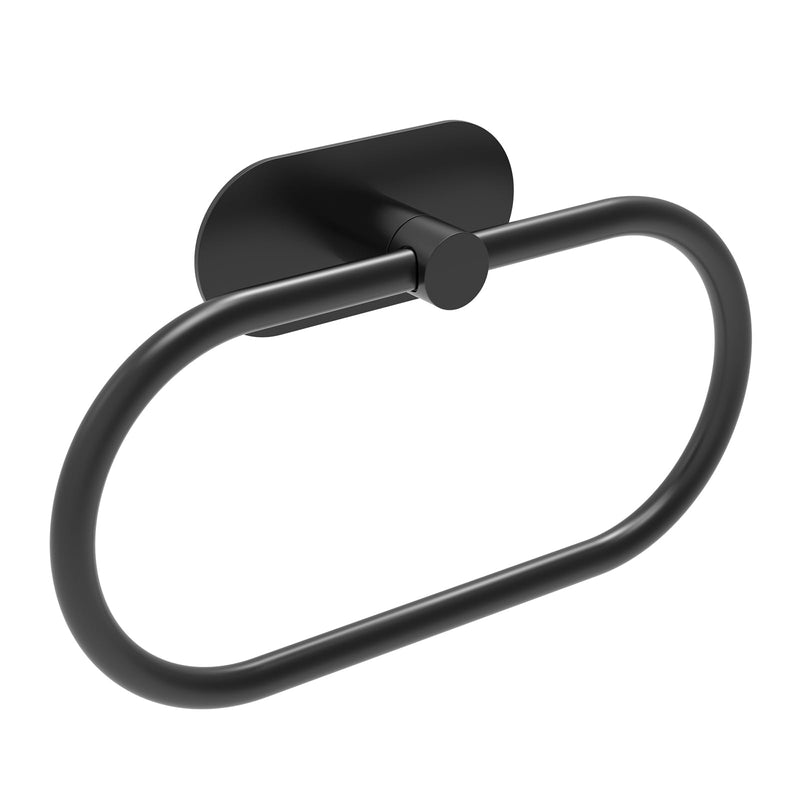 Adhesive Towel Holder for Bathroom Matte Black No Drill Hand Towel Ring Stainless Steel and Zinc Alloy Self Adhesive Towel Hanger for Bath, Kitchen