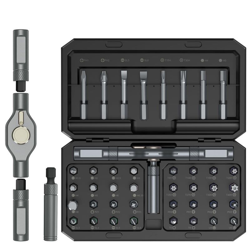 LOFICOPER 42 in 1 Magnetic Screwdriver Set, Ratchet Screwdriver Set with Detachable T Handle, Professional Repair Tool Kit for Christmas, Electronics, Furniture, Household DIY Projects Black