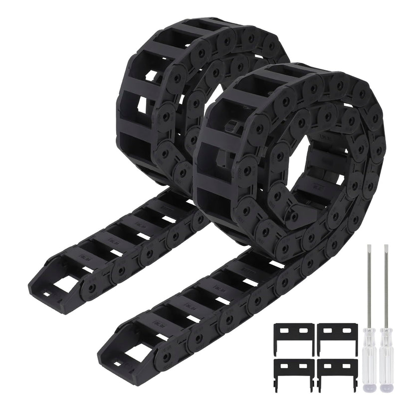 Pack of 2, R38 18mm x 38mm(Inner H x Inner W) Black Plastic Cable Wire Carrier Drag Chain 1M Length for CNC, with End Connectors - Bridge Type (Inner Side openable) 18*38A(2pc） Openable(Bridge Type)