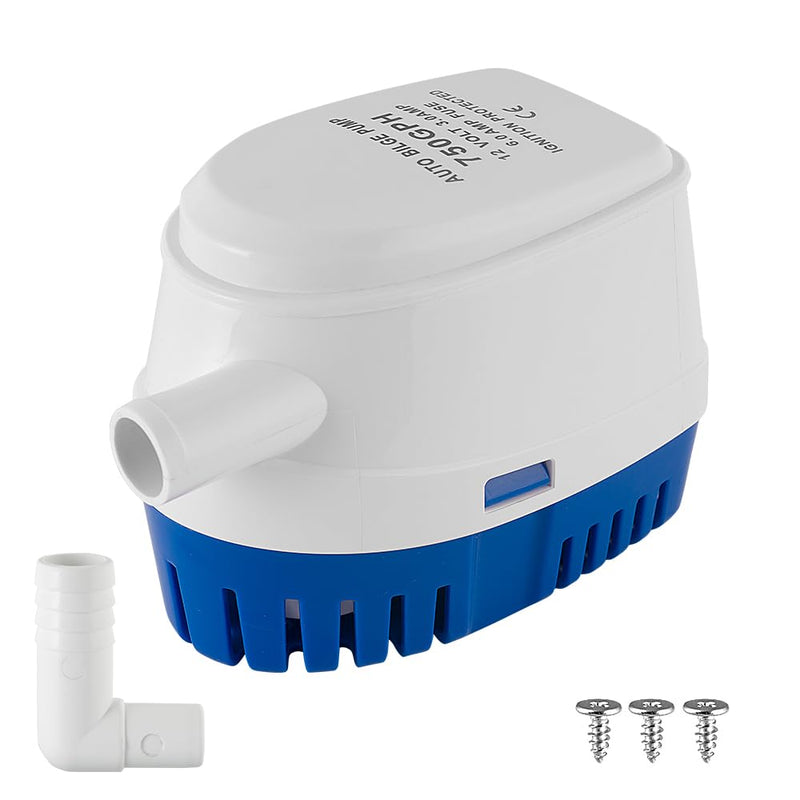 Automatic 12V 750GPH Marine Bilge Pump with Built-in Float Switch – Auto On/Off Submersible Boat Water Pump, 3/4" (19mm) Outlet for Efficient Bilge Water Removal on Boats & Yachts 12V750GPH
