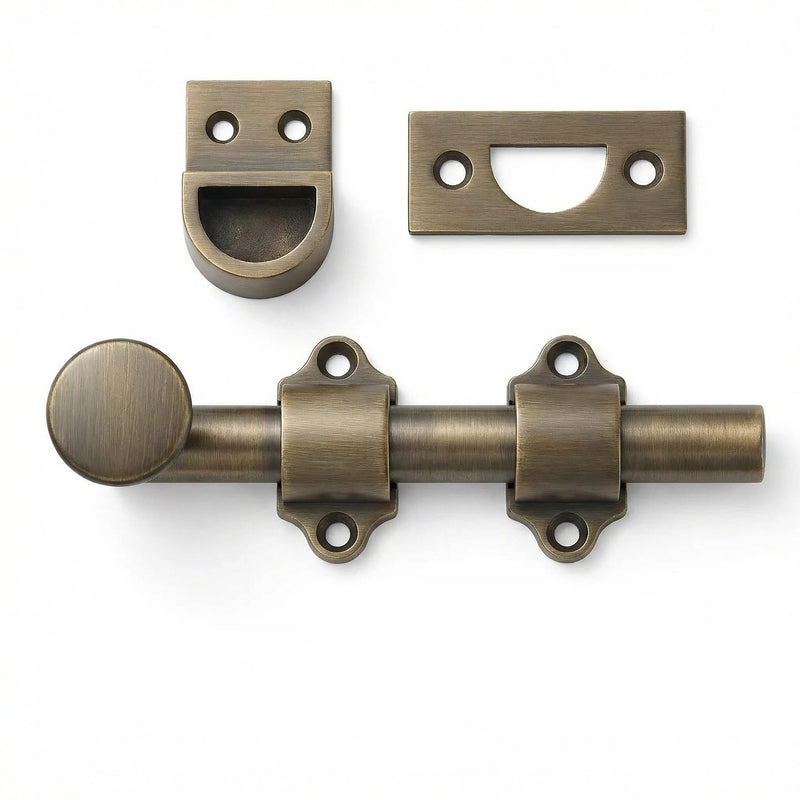 khtumeware 6 inches 2-Pack, Antique Brass Solid Brass Dutch Door Surface Slide Latches & Slide Surface Bolts, Decorative Surface Slide Bolts for Windows and Doors 6 Inch