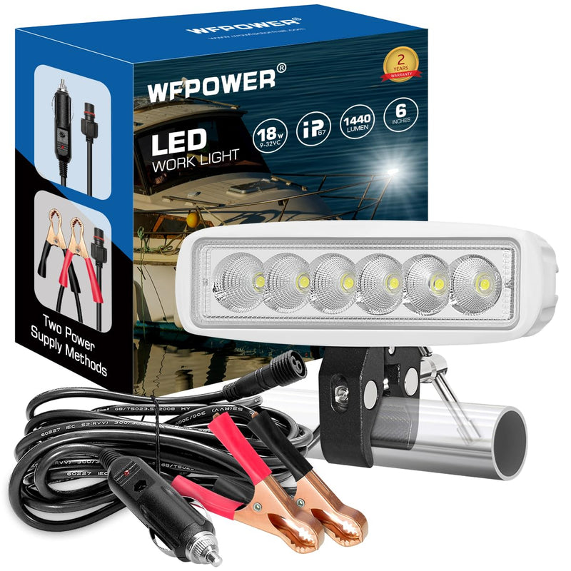WFPOWER LED Boat Lights with Mounting Clamp, Flexible 6.3inch Super Bright Waterproof Marine Spotlights Flood Light Two Way Power 12V 24V LED Light Bar for Kayak Bass Jon Fishing T-Top Deck Truck Light Bar Clamp On