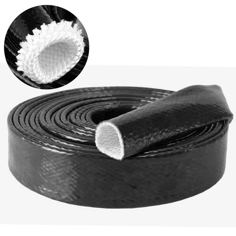 10 Feet Length Heat Shielded Fire Thermo Armor Fire Sleeve 1/2"ID,Silicone Coated Fiberglass Heat Protection for Automotive Hose Lines & Electrical Wiring（Black 1/2"x10 Feet） 1/2"x10FT