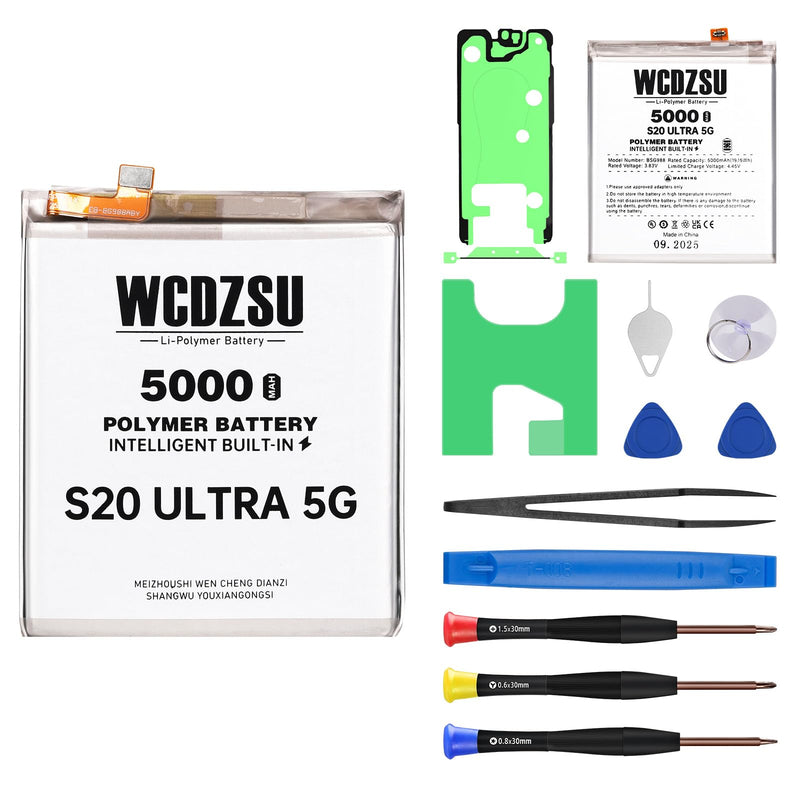 Battery Replacement for Samsung Galaxy S20 Ultra 5G S20 Ultra 5000mAh High Capacity New 0 Cycle Li-Polymer with Full Repair Tool kit Model SM-G988U SM-G988B SM-G988N