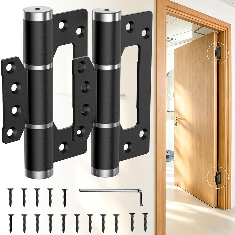 5 Inch Self Closing Door Hinges, Soft Close Non Mortise Hinges with Adjustable Speed and Quiet Closing, Heavy Duty Aluminum for Interior Doors (2 Pack, Black) 2