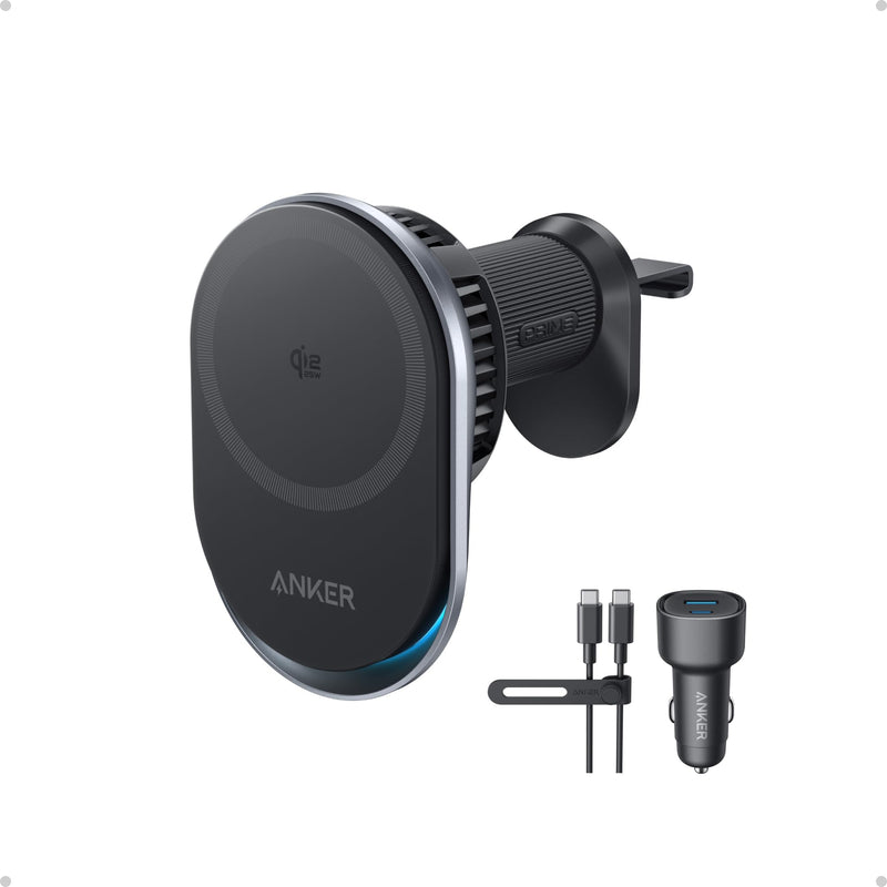 Anker Prime Qi2 25W MagSafe Compatible Wireless Car Charger Mount | AirCool Phone Holder with Vent Clip and Fast Power, for iPhone 17 - 12 Series, and More (Adapter Included) 25 Watts
