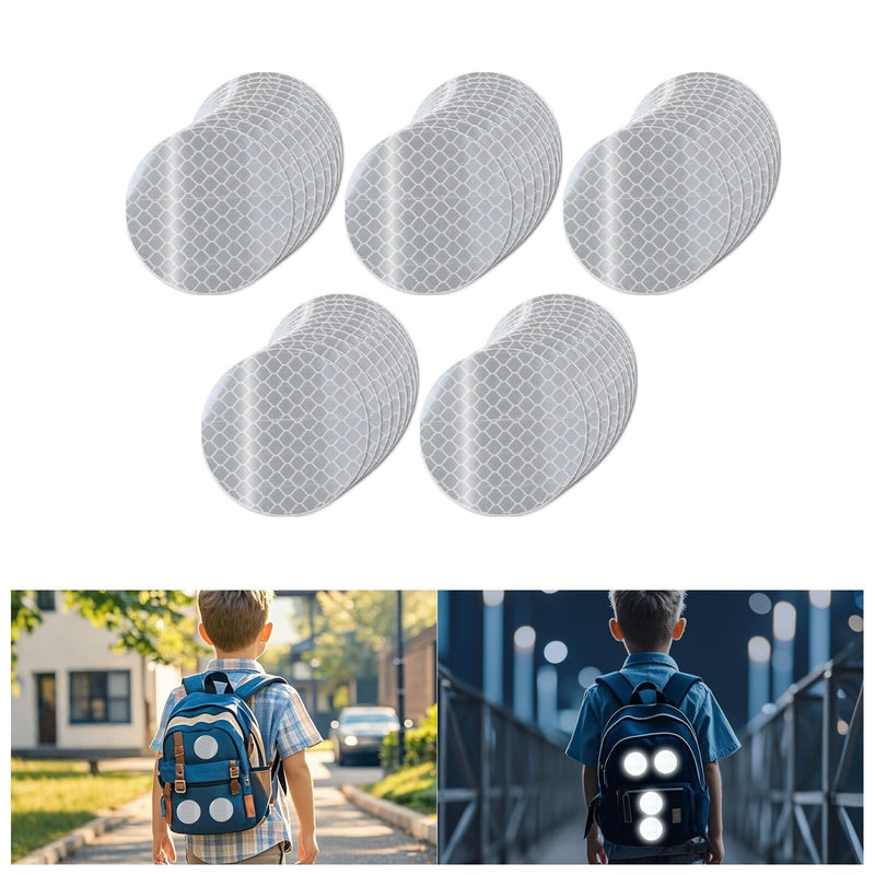 Non Fading White Reflective Stickers 1-inch Diameter Round Reflector, Outdoor Waterproof High Visibility Warning Adhesive Tape (50 Pcs) PET material - White 50