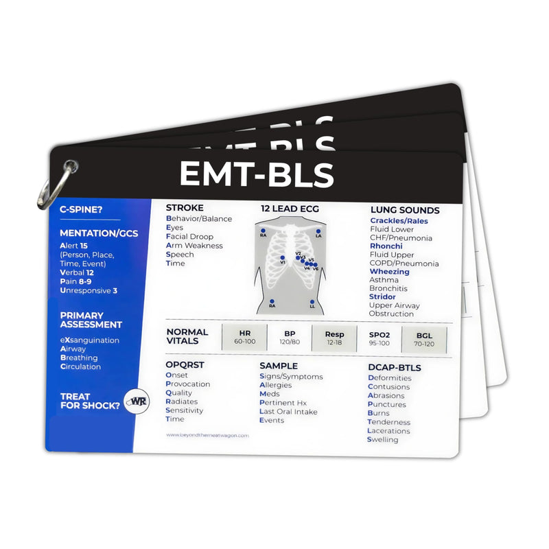 EMT-BLS Medical Reference Cards (3 Cards) - First Responder, EMT-BLS+ Pediatrics Assessment - Study Material + Notes - 5x4-inches - Durable Plastic + Portable EMT-BLS Medical Reference Cards