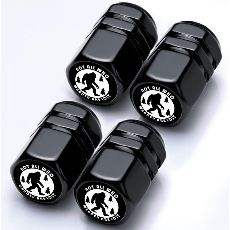 Tire Valve Stem Caps Bigfoot Car Accessories 4-Pack - Aluminum Alloy Rust-Proof Universal Dust Covers Tire Air Cap for Car, SUV, Bike, Motorcycle Bigfoot Gifts for Men Women Black