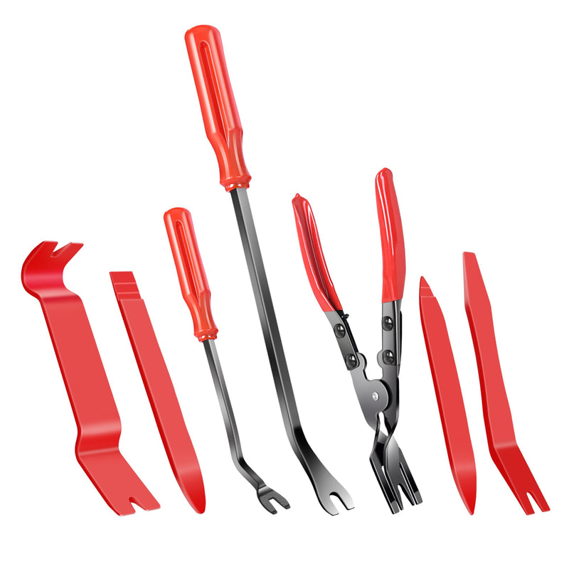 7 Pcs Auto Trim Removal Tool with Plastic Pry Tool, Automotive Car Trim Rivet Clip Removal Tool for Door Panel Dashboard Body, Auto Upholstery Car Fastener Clip Pliers Remover Tools Repair Kit