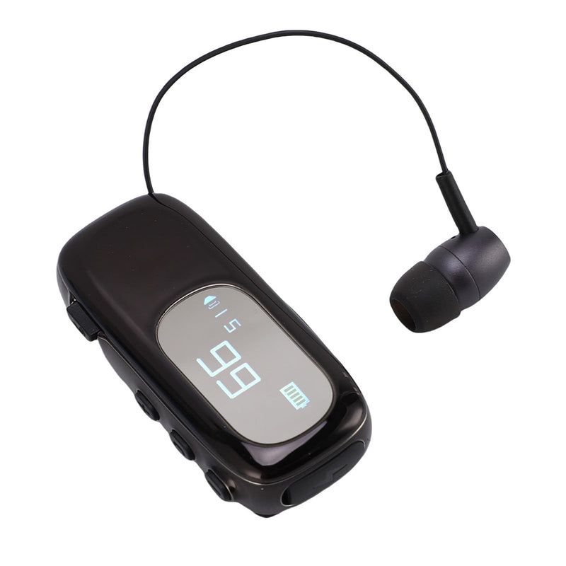ciciglow Retractable Wireless Headset, Clip on Bluetooth Headphone with LCD Digital Power Display, Lightweight Sports Running Business Trucker Driver Music Earphone for Phone Electroplated Bright Black