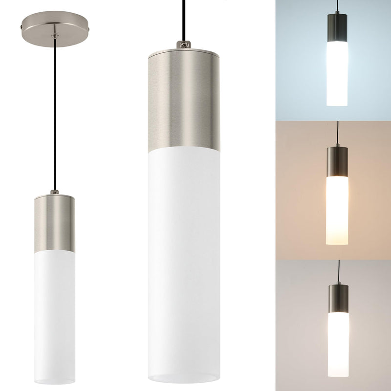 LED Kitchen Pendant Lighting Over Sink 1-Light Brushed Nickel Pendant Lights Modern Dining Table Lights Ceiling Hanging Lamp with Milky White Lampshade, Adjustable Height, 3000K-6000K 1-Light 1-Pack