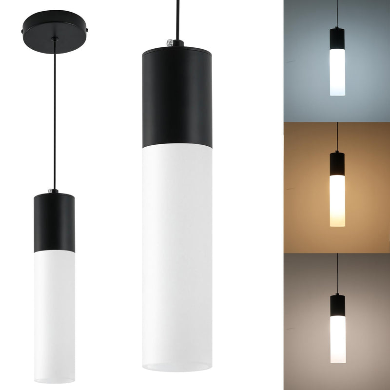Kitchen Island Pendant Lights LED Black Small Pendant Light 12W with Milky White Lampshade Modern Ceiling Hanging Lamp for Bedroom Bedside Dining Room Table Bathroom, 1 Pack, 3000K-6000K 1-Light 1-Pack