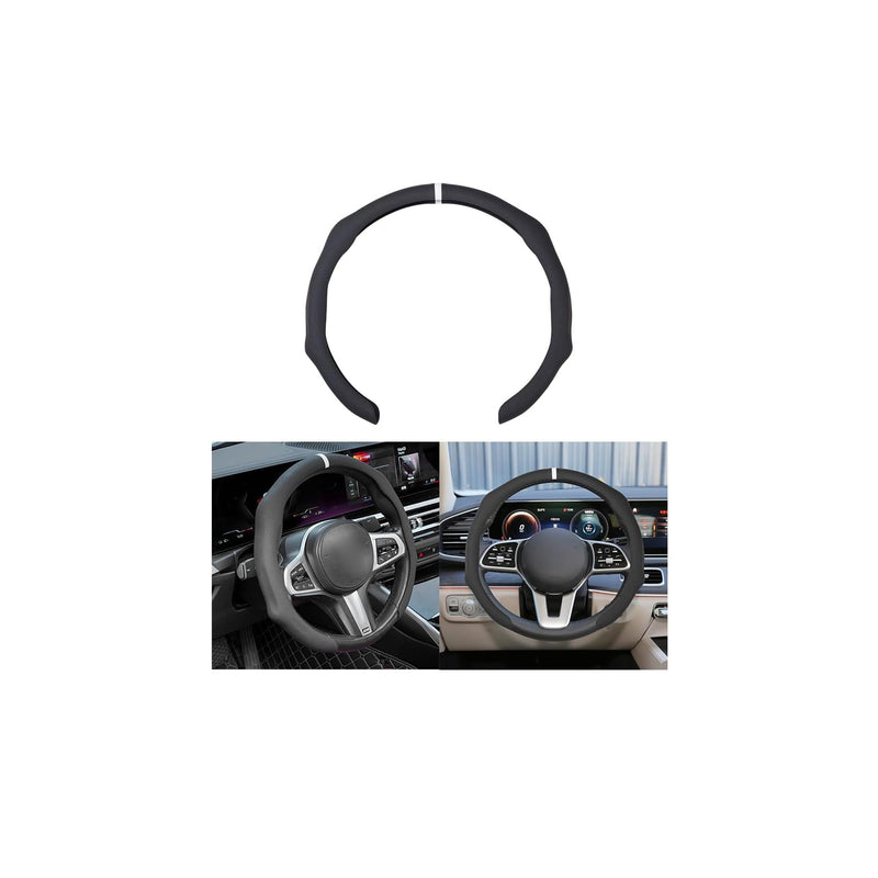 Car Steering Wheel Cover, 15 Inch Leather Non Slip Vehicle Steering Wheel Cover Protector, Comfortable Automotive Interior Protection Accessories, Universal for SUV Sedan Truck(Black) Black