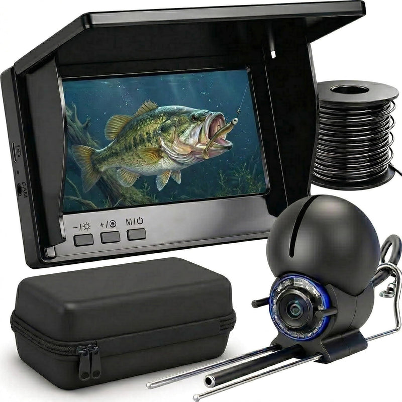 Underwater Fishing Camera with 4.3 Inch LCD, 5000mAh Battery, Infrared Night Vision Light, Portable Fish Finder with 100ft Cable for Ice Lake Boat Kayak Fishing black