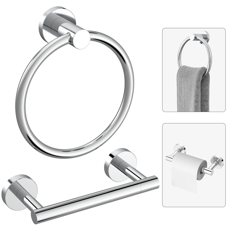Toilet Paper Holder & Towel Holder, Bathroom Hardware Set-SUS304 Stainless Steel Double Post Pivoting Tissue Roll Holder and Hand Towel Ring Set for Bathroom, RV, Chrome