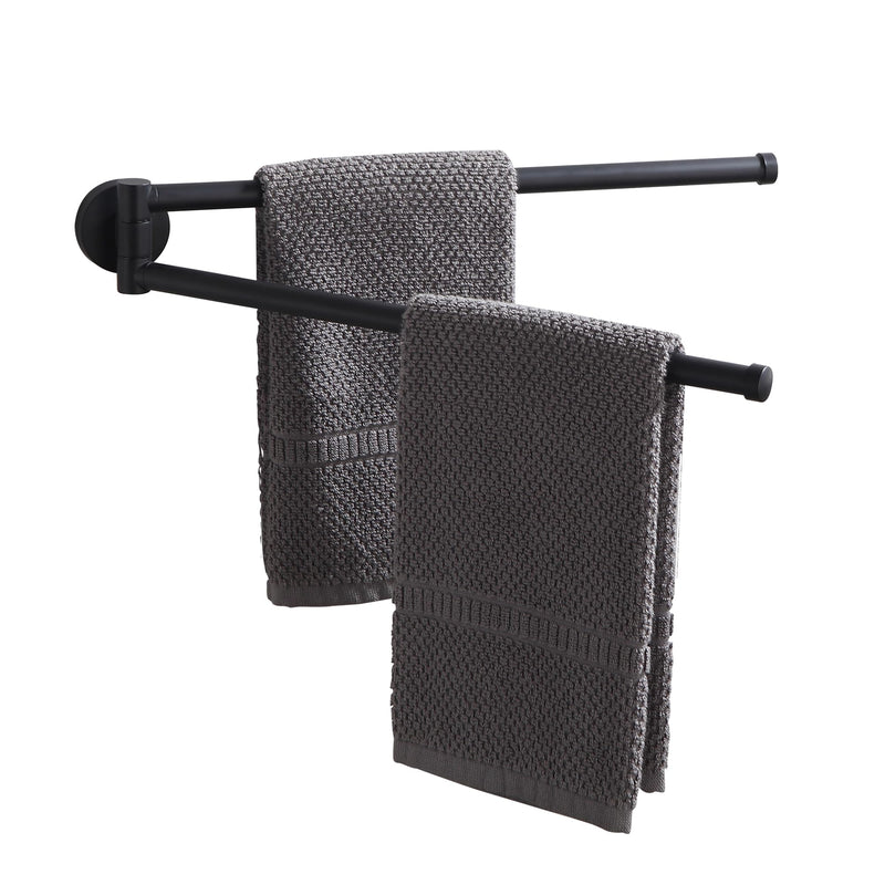 Swivel Towel Rack,Wall Mounted Towel Bar for Bathroom Swivel Towel Holder,Space Saving Towel Bar with Hook,Rustproof Black Towel Rack 180° Rotation Towel Holder for Bathroom Matte Black 1