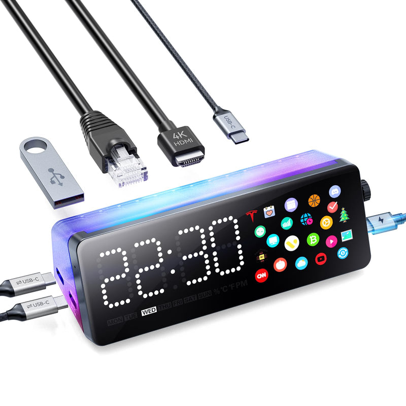 Laptop Docking Station, 7-in-1 USB C Docking Station with Screen, Multiple Built-in Apps, USB C Hub with HDMI 4K@60Hz, 1 Gbps Ethernet, 90W Max Charging for Laptop, 5Gbps USB-A/C Ports for Windows/Mac