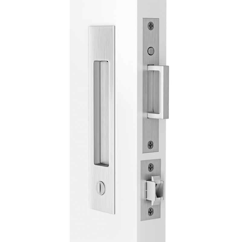 Dontay Pocket Door Handle and Edge Pull, Narrow Modern Rectangular Keyed Entry Function, Recessed Sliding Door Hardware for 1 3/8” to 2 3/16” Thickness Door (Privacy Lock, Brushed Nickel, 1 Pack) Privacy Lock