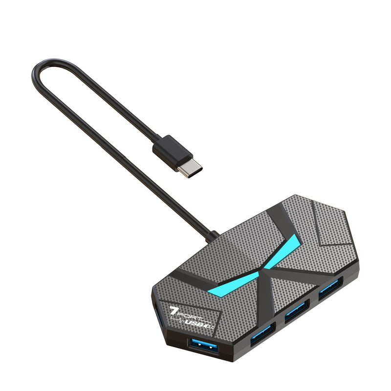 USB Hub 3.0, 7-Port USB Hub,USB Extender with Extra Power Port for Laptop, PC, Xbox, Gamepad,Flash Drive, HDD, Console, Printer, Camera,Keyborad, Mouse,USB Fan (7-Port USB C) 7-port USB C
