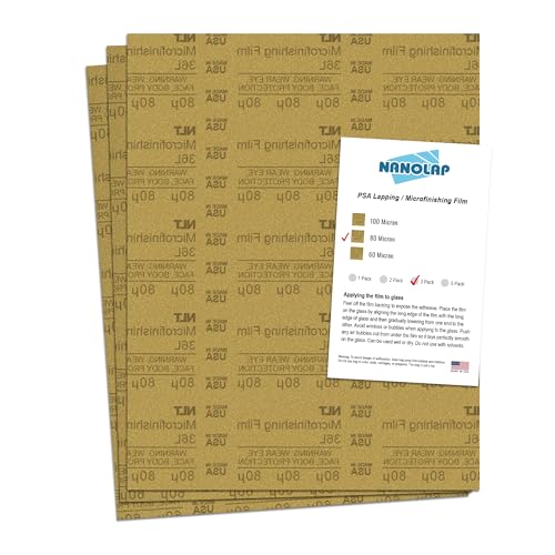 PSA Microfinishing Film, 3 Pc 80 Micron (180 Grit) Adhesive Polishing Paper, 8-1/2” x 11” Fine Sanding Film for Scary Sharp Sharpening System, Lapping, or Polishing Jewelry, Aluminum Oxide AO