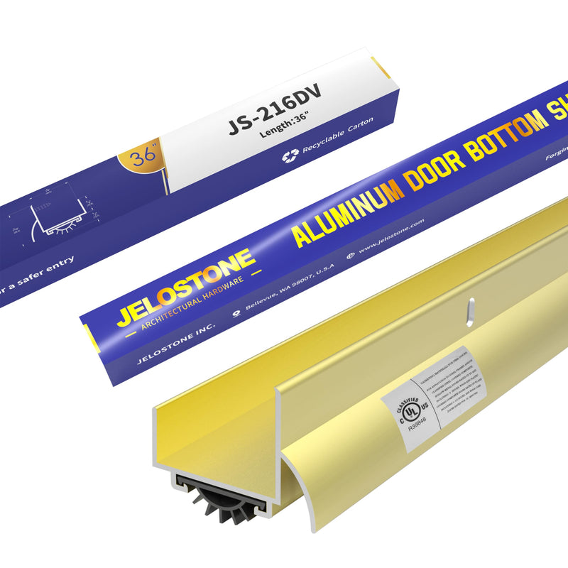 U-Shaped Aluminum Door Bottom Shoes with Drip Cap(Gold) - Fire Rated - 1-3/4"W x 1-5/16"H x 36" L Weather Stripping Seal for Exterior Doors, Vinyl Insert, JS-216DV Gold 1-3/4"W x 1-5/16"H x 36"L