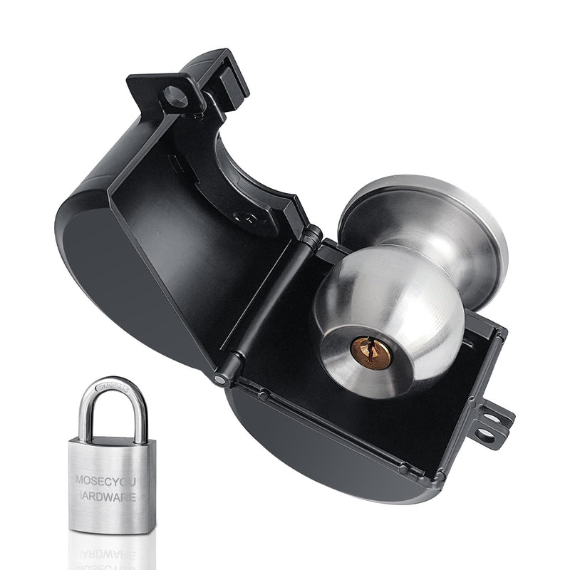 Door Knob Locking Cover with Padlock, Heavy Duty All Metal Version, Adjustable Design, Lockout Device to Disable Doorknob, Prevents Turning & Block Keyhole Access, Safety for Child/Elderly