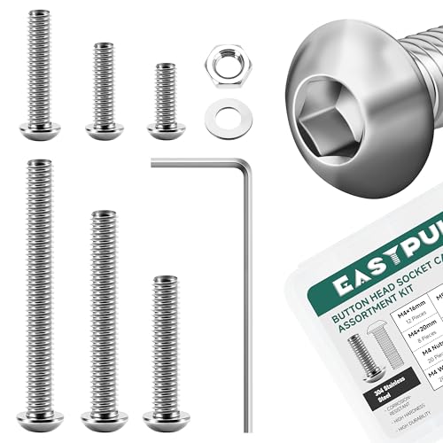 Metric Screw Assortment, 120Pcs Metric Bolt Assortment Kit M4 M5 M6 Machine Screws and Nuts with Lock & Flat Washers, 304 Stainless Steel Button Head Socket Cap Black Screws Nuts and Bolts Kit (Silver) Button Head 120Pcs M4 M5 M6
