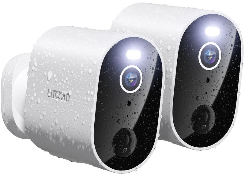 litokam Security Cameras Wireless Outdoor, 2K Battery Powered Outdoor Camera Wireless with Full Color Night Vision, PIR Motion Detection, 2.4G WiFi Home Indoor Camera with IP65 Waterproof, 2-Way Talk 2 Pack-2.4GHz-3MP White