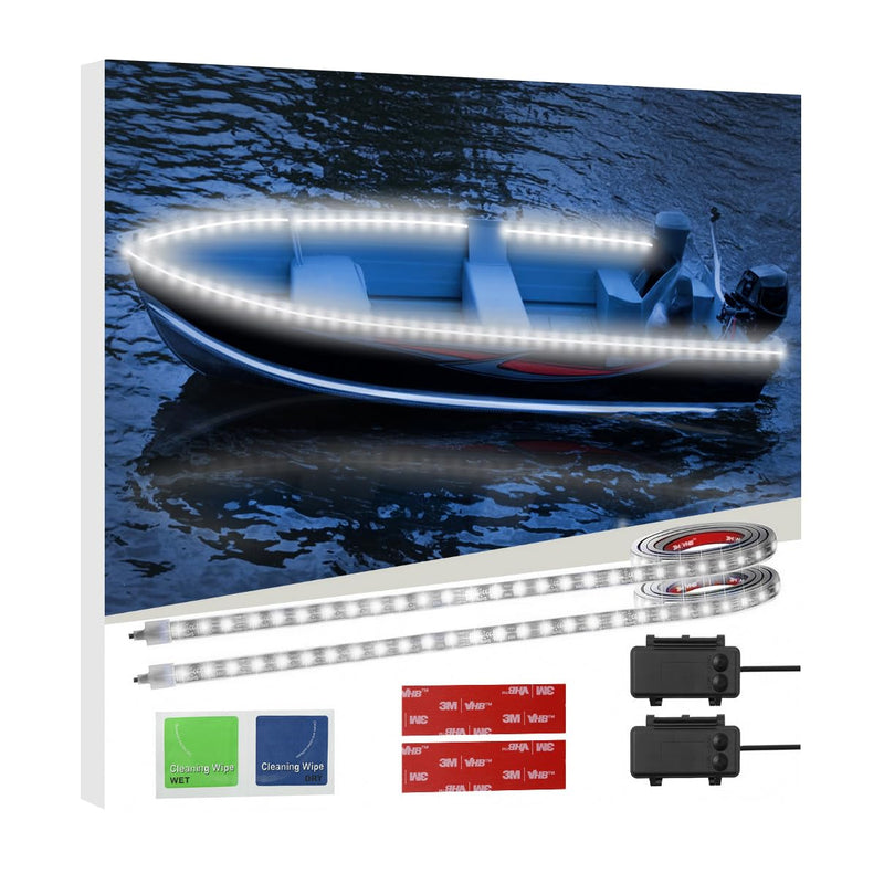 Battery Operated Marine Submersible Boat Lights Strip, 2 Pcs 8FT 9V IP68 Waterproof White Kayak Paddle Board Lights, Boat Interior Deck Courtesy Gunnel Cabin Light for Fishing Pontoon Canoe Golf Cart