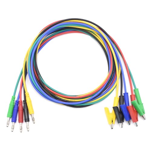 14AWG Heavy Duty Test Leads 4mm Banana Plugs to Alligator Clips Flexible Cable Wire Set for Multimeter Electrical Testing 5 Colors 6 Feet 6Ft
