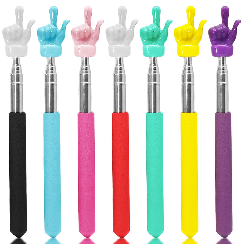 7 Pack Telescopic Teachers Pointer, Retractable Finger Pointer Sticks for Classroom, Stainless Steel Finger Stick for Lectures, Presentations (7 Colors Each 1)