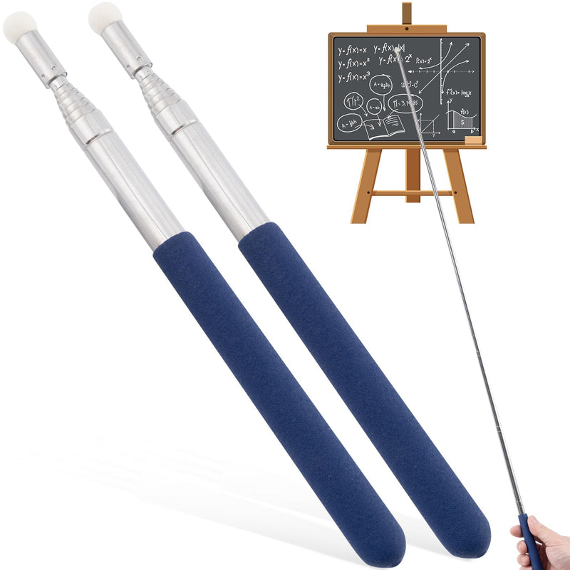 PAGOW 2 Pcs Retractable Pointer Sticks 39.3", Extra Long Pointer Stick, Student Telescopic Pointing Sticks, Extendable School Supplies for Reading, Classroom (Blue) (2pcs) Pointer, Blue