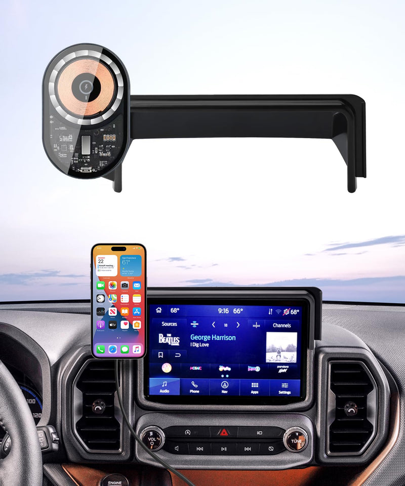 Wireless Charging car Phone Holder for Ford Bronco Sport 2021-2024 Accessories 8 inch Screen Fixed Clip,360° Rotation car Phone Mount Compatible with MagSafe