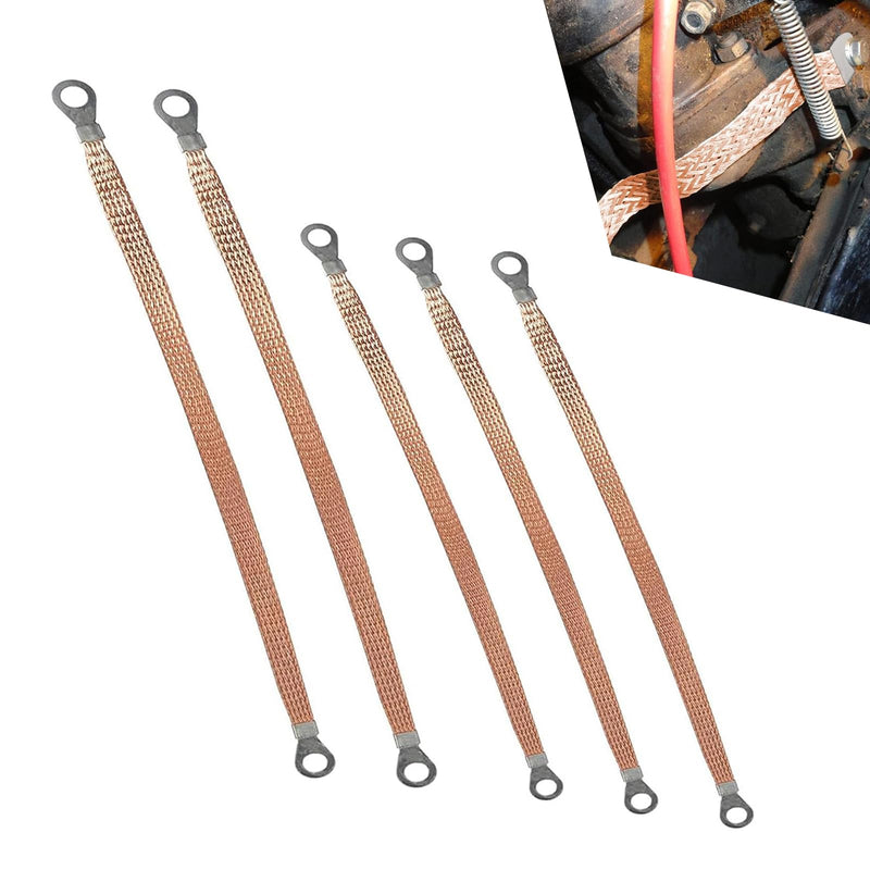 5 PCS Braided Grounding Strap, 10/12 Inch Car Heavy Duty Engine Copper Ground Strap, Engine Ground Kit, Suitable for Most Vehicle Models (Gold)
