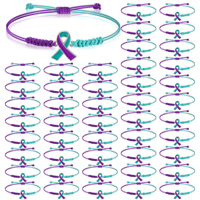 Sasylvia 20/100/150 Pcs Suicide Prevention Awareness Bracelets Adjustable Cord Purple Teal Ribbon Braided Bracelets Inspirational Suicide Prevention Gifts for Women Men Jewelry Accessories 100