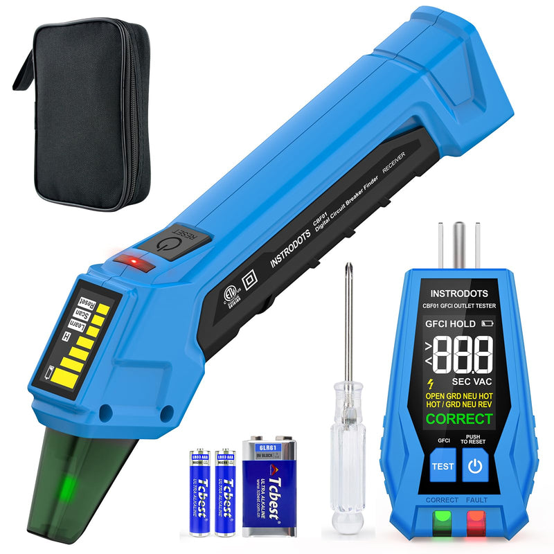 Circuit Breaker Finder, Digital Breaker Finder with GFCI Outlet Tester, AC 90-135V Electrical Circuit Tracer with Buzzer Alarm & Color LCD Display, Includes Batteries & Carrying Case Circuit Breaker Finder