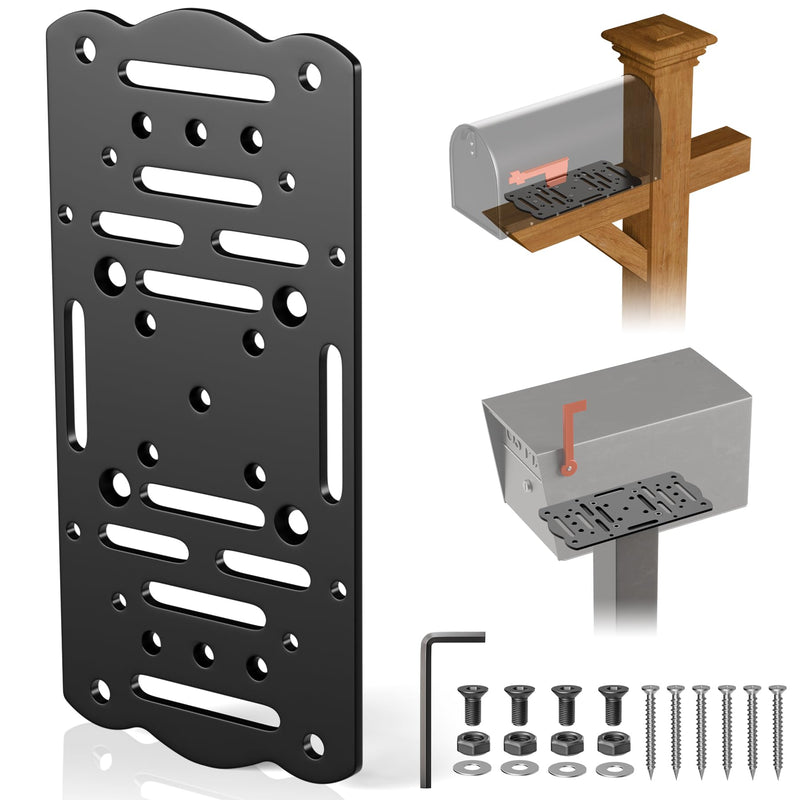 Metal Mailbox Mounting Bracket,Post Mount Mailboxes Board,Mailbox Bracket for Wood or Hollow Posts,Mailbox Mounting Plate Compatible with Most Sizes of Post Mount Mailboxes Black