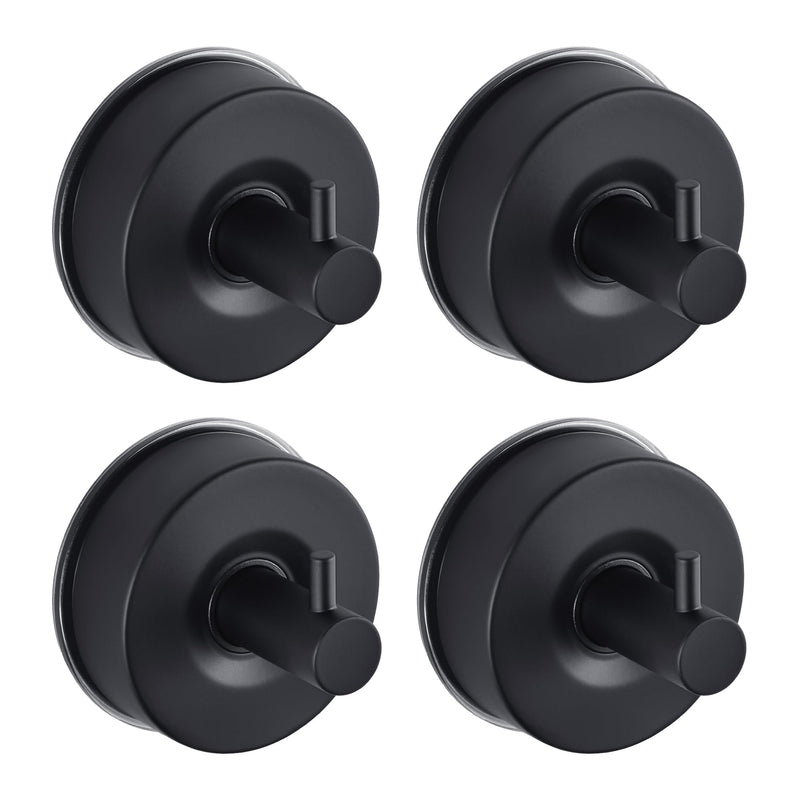 JOMOLA Stainless Steel Bathroom Suction Hooks - No Drill Adhesive-Free Wall Mount for Shower, Towel & Robe, Rustproof Metal Hardware with Damage-Free Grip, Matte Black (4-Pack) Black-4 Pack
