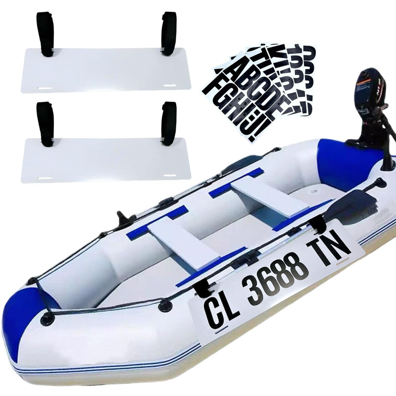 2 Pack Boat Registration Number Plate, Registration Sticker Plate with 16 Sheets Black Numbers and Letters Stickers, White Plastic Blank Number Plate for Inflatable Dinghy, Boat or Tender
