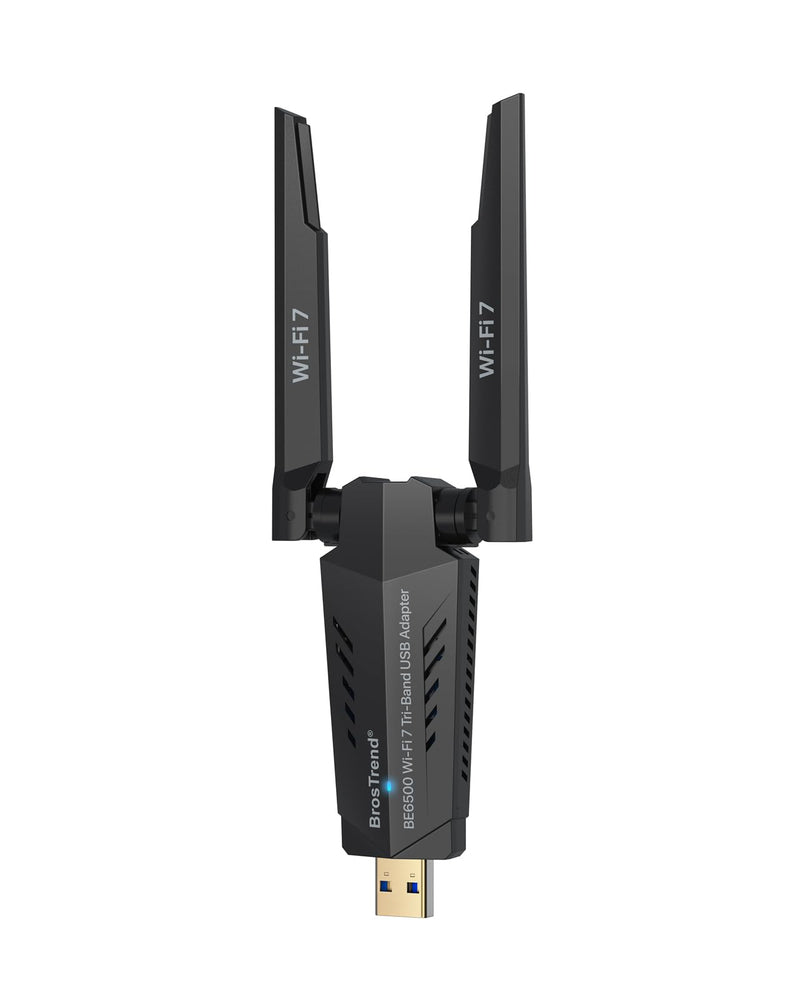 BrosTrend BE6500 USB WiFi 7 Adapter, Tri-Band Long Range USB WiFi Adapter for Desktop PC Laptop, Wireless Dongle 6GHz + 5GHz + 2.4G, Ultra-Low Latency Wi-Fi Antenna PC Gaming for Windows 11/10, 4K-QAM