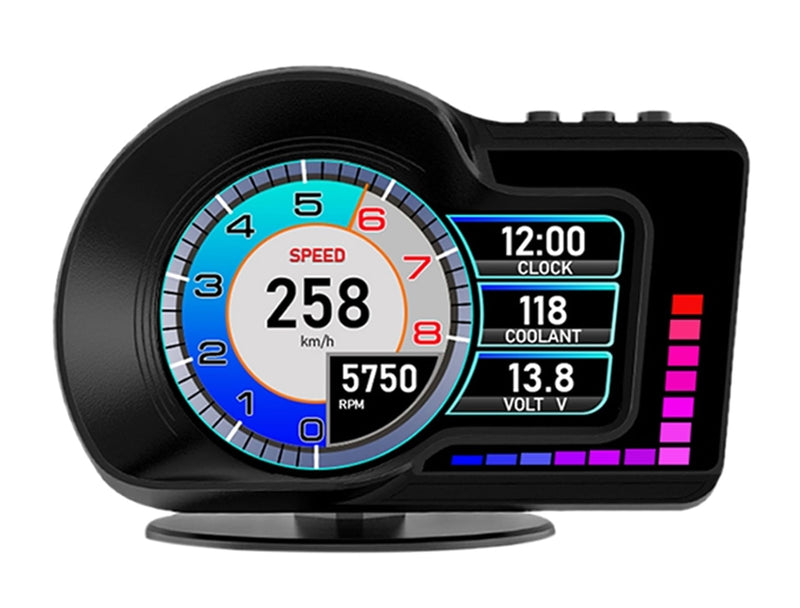 OBD2 Gauge Display, Car Speedometer Display OBD2+GPS Dual Mode, Fit Gasoline Cars 2008-2025, 3.5" IPS Screen, Turbo Gauge, 6 Alerts, 8 Color Ambient Lights, 5 Themes F16