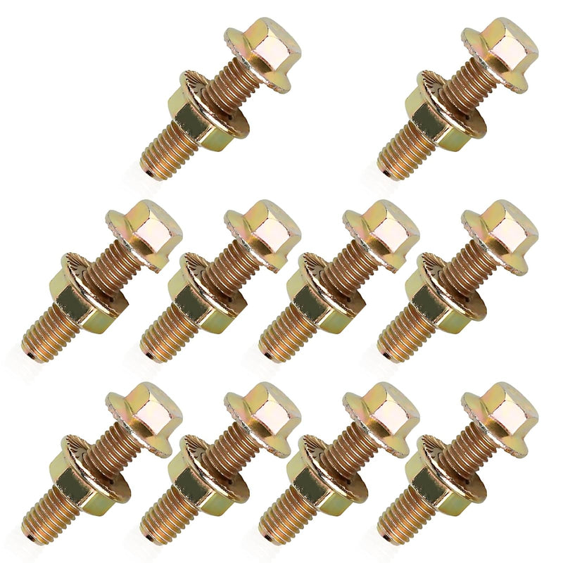 10 PCS Exhaust Manifold Bolts, Hexagonal Flange Nut Screw Anti-slip Fasteners, Carbon Steel Anti-rust Automobile Repair Accessories, Universal for Most Cars Modification Retainer (Gold)