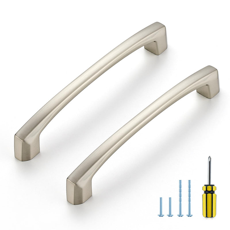 5 Pack Kitchen Cabinet Handles 5 Inch Hole Center Drawer Pulls Curved, Brushed Nickel Cabinet Pulls for Dresser and Drawers Solid