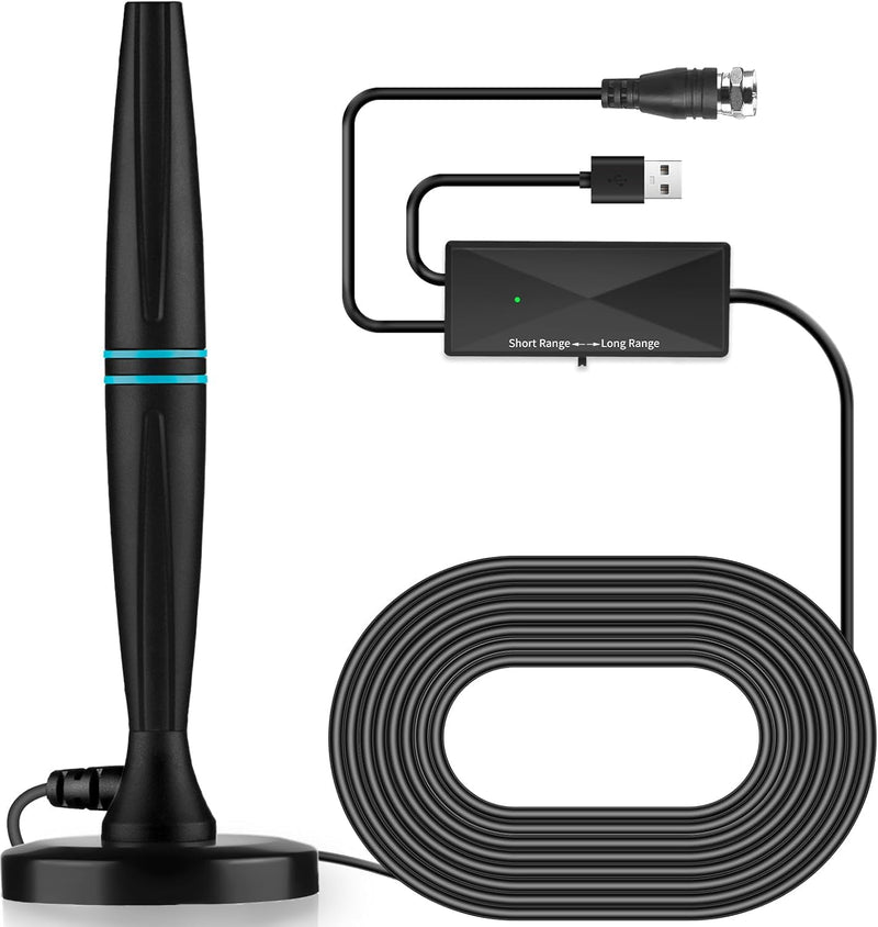 TV Antenna Indoor, Antenna for Smart TV, Support 4K 1080p with Signal Booster for Local Channels, Long Range Reception - Cable Length 18ft (Dark Grey) Vertical