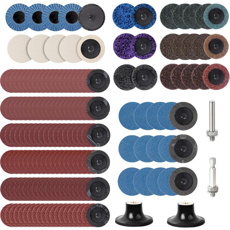 170pcs 2 Inch Sanding Discs Set, Die Grinder Sanding Disc Quick Change Twist Lock Disc for Drill Die Grinder Accessories with 1/4 Inch Holder for Metal Wood Grinding Polishing Rust & Paint Removal