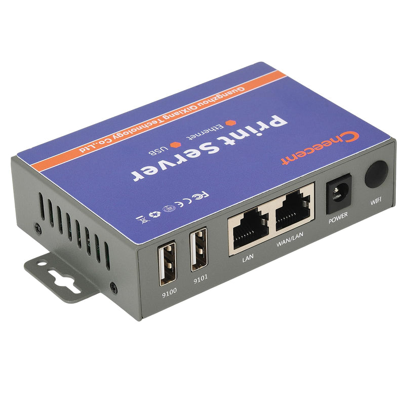 Network Ethernet to USB Print Server (NOT Plug&Play), Non-WiFi Version, 2 Port Print Server for USB Printer, Convert USB Printer to Ethernet Networking - Windows Mac Linux Compliant - CR102 Ethernet USB Print Server