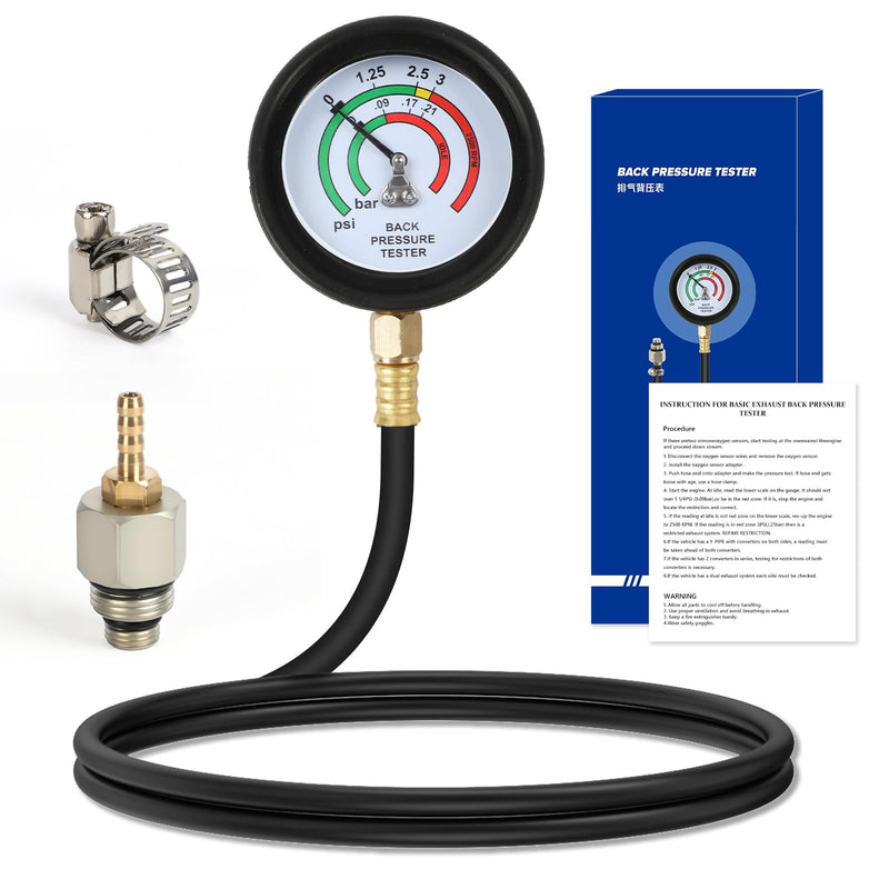 Exhaust Back Pressure Tester Kit，Professional Automotive Exhaust Back Pressure Gauge Set with 5-Foot Hose