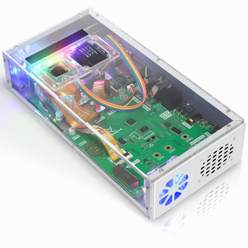 FREENOVE Computer Case Kit for Raspberry Pi 5 with Cooling Fan, M.2 NVMe SSD Slot 1231 MB/s, 5 MP Camera, 0.96 Inch OLED Screen, Built-in Stereo Speakers, 3.5 mm and Optical Audio (S/PDIF) no SSD no Screen