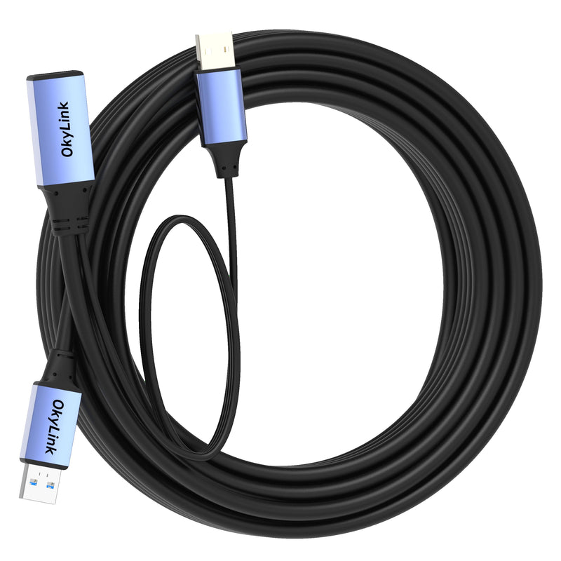 OkyLink Active USB 3.0 Extension Cable A to A, Male to Female 30ft | 10m, 3.2 Gen1, with Power Cable, 5Gbps, Plug and Play,for Long Range CCTV, Scanner USB3.0(5Gbps) 32ft (10m)